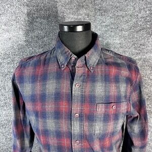 Weatherproof Vintage Shirt Red & Blue Plaid Long Sleeve Button Up Flannel Size M